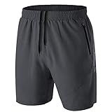 Herren Sport Shorts Kurze Hose Schnell Trocknend Sporthose Leicht mit Reißverschlusstasche(Dunkelgrau,EU-L/US-M)