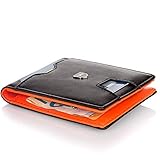 Kronenschein® Herren Geldbörse mit Geldklammer Portemonnaie Männer Geldbeutel Slim Wallet Portmonee RFID Brieftasche Kreditkartenetui Kartenetui (Black - Orange)