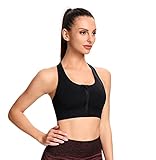 LOFHAS Damen Starker Halt Gepolstert Sport BH Vorderverschluss Ohne BÜGel Gekreuzt RÜCken Bras mit Reißverschluss BH Mesh und Atmungsak