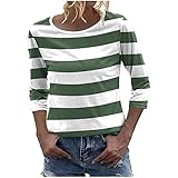 Damen Pullover Streifen Baumwolle Basic Langarmshirt Oberteile Herbst Casual Rundhals 3/4 Ärmel Langarm Shirt für Female S