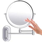 L-ROM Kosmetikspiegel, an der Wand befestigter Make-up-Spiegel 5-fache Vergrößerung Doppelseitig klappbarer LED-Badezimmerspiegel mit 3 Farblichtern Versenkbarer 360 ° schwenkbarer b