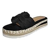 Julhold Sandalen Offen Strandschuhe Hauschuhe Leicht Badelatschen Bequeme Damen Gewebte Flache Bowknot-Slip-On Mit Offenem Zehenmuster Im Römischen Stil Freizeit Sommerschuhe(Schwarz,38)