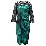 DABASHAN Damen Vintage Blumenmuster Gepunktetes Kleid Sommer Knielang mit Kurzarm V Ausschnitt elegant Jersey Kleid Freizeitkleid Elegantes Damen Sommer Leinenkleid (Green, XXXXXL)