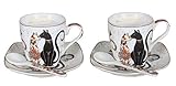Katzen Espressoset 2 Tassen 2 Unterteller 2Löffel Happycats 'Kiss' Porzellan mit Geschenkbox