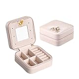 Schmuckschatulle PU Und Weiches Innenfutter Anti-Scratch Mit Innenspiegel Abschließbar Mini Travel Size Case Inklusive Organizer,Beige,10X10x5.5C