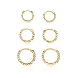 Creolen Gold Damen, 3 Paar Ohrringe Gold Creolen (8mm/10mm/12mm) für Damen Herren M