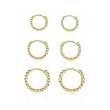 Creolen Gold Damen, 3 Paar Ohrringe Gold Creolen (8mm/10mm/12mm) für Damen Herren M