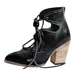 Xmiral Damen Schnürstiefeletten Winter Blockabsatz Vintage Stiefel Retro Ballstiefel Reißverschluss Stiefelette (Schwarz, 39)