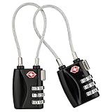 2er-Pack Premium TSA Kofferschloss mit 3-stelligem Zahlencode - hochwertiges Kabelschloss (2X Schwarz)