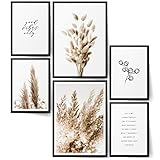 BLCKART Infinity Premium Beige Love Poster Bilder Set Stilvolle Doppelseitige Wendeposter Wohnzimmer Deko Trockene Pflanzen | 2X A3 | 4X A4 (Beige Love | 6er, Holzrahmen (schwarz))