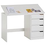IDIMEX Kinderschreibtisch Emma, Jugendschreibtisch Schülerschreibtisch, Kiefer massiv, weiß, Platte neigungsverstellb
