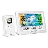 Wetterstation Funk mit Außensensor Hocosy Funkwetterstation mit Farbdisplay Digital Thermometer Feuchtigkeit Barometer Wettervorhersage Mondphasen und Uhrzeit Anzeige für Zuhause im Büro Hausg