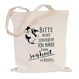 JUNIWORDS Jutebeutel - Wähle eine Farbe -'Bitte nicht schubsen! (Pinguin) Ich habe einen Joghurt im Beutel' (Beutel: Natur, Text: Schwarz)