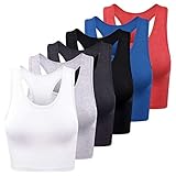 FEPITO 6 Stück Damen Basic Crop Tops Sport Baumwoll Tank Tops Racerback Ärmellose Top Workout Shirts Crop Tanks für Frauen, Small-M