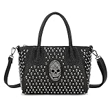 YOUNXSL Handtasche Damen Shopper Niet Tasche Tote PU Leder Umhängetasche Schädel Schultertasche Frau Retro Henkeltasche mit Abnehmbar Schulterriemen Schw