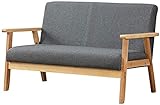 Dripex Sofa 2 Sitzer, Sessel Couch Modern und Skandinavisch, Loungesofa aus Holz und Leinenstoff, für Lounge Wohnzimmer Schlafzimmer Büro, Dunkelgrau, 113x67x75
