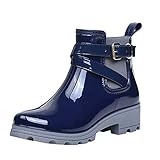 Yowablo Regenstiefel Damen Herbst/Winter Gummistiefel Mode Kurze Stiefel Regen Stiefel rutschfeste Schuhe Gummiband Wasser Schuhe (41 EU,1- Blau)