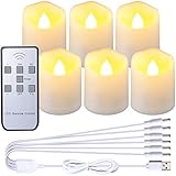 Wiederaufladbare LED Teelichter mit Fernbedienung Timer, Ymenow 6Stk. Flammenlose Kerze Batteriebetriebene Lampe mit 6 Anschlüsse USB Kabel für Halloween Weihnachten Hause Hochzeit Party Dek