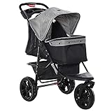 Pawhut Hundewagen Hundebuggy Katzenbuggy Pet Stroller mit 3 Rädern klappbar Hunde Katze Oxford Grau+Schwarz 109,5 x 57,5 x 106,5