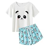 MyFav Damen Pyjamas Schlafanzug Bequem Stilvoll Katze Cartoon gedruckt Nachtwäsche (Panda, XX-Large)