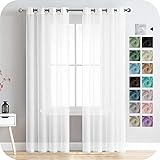 MRTREES Voile Gardinen Vorhang halbtransparent kurz mit Ösen in Leinenoptik Stores Gardinen Schals für Wohnzimmer Schlafzimmer Kinderzimmer Weiß 225×140cm (H×B) 2er S