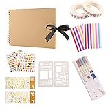 Scrapbooking Fotoalbum DIY mit 6 Metallic Stiften 2 Malvorlagen 80 Seiten Scrapbooking Handgemachte Souvenir Album Geschenke für Hochzeitsreisen Graduierung für Scrapbook/Stempelzubehör. (Braun)