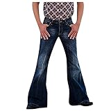 Roselan Herren Vintage Punk in voller Länge Bootcut Jeans Stretch Schlaghose schwarz verwaschen 70er Jahre Hipp