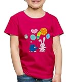 Spreadshirt Die Sendung Mit Der Maus Elefant & Hase Luftballons Kinder Premium T-Shirt, 98-104, Dunkles Pink