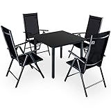 Deuba Sitzgruppe Bern 4+1 Aluminium 7-Fach verstellbare Hochlehner Stühle Tisch mit Sicherheitsglas Anthrazit Garten S