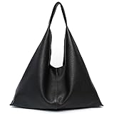 STEPHIECATH Y Damen Schultertasche aus natürlichem Rindsleder, große Hobo-Umhängetasche, lässig, weiches Echtleder, Schwarz ,