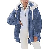 PWKNRD Plüschmantel Damen Jacke Winterparka Mantel mit Kapuze Lässig Lose Fleecejacke Einfarbig Lockere Wintermantel Elegant Hoodie Kapuzenjacke Herbst Winter Weich Pelzmantel Felljacke Dick