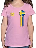 Fussball WM 2022 Fanartikel Kinder - 12. Mann Schweden Emblem - 140 (9/11 Jahre) - Rosa - Schweden - F131K - Mädchen Kinder T-S