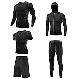 5 Stücke Herren Jogginganzug Trainingsanzug Sport Anzug Schnell Trocken Joggen Kleidung Strumpfhosen Laufanzüge Kompression Shirt Gym Sportanzug Training Lauf Trainingsanzüg