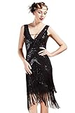 BABEYOND 1920s Kleid Damen Flapper Charleston Kleid Sexy V Ausschnitt Great Gatsby Motto Party Damen Fasching Kostüm Kleid (SchwarzBunt S)