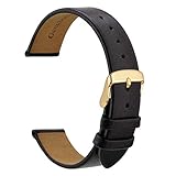 WOCCI 14mm Elegantes Uhrenarmband für Damen mit Goldener Schnalle (Schwarz)