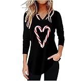 vijTIAN difine Weihnachten T-Shirt Damen Weihnachtenpullover Langarm V-Ausschnitt Süssigkeit Motiv Bedruckt Bluse Damen Sweatshirt Mode Lässig Basic Shirt Langarmshirt Blusen Oberteil Top