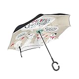 N\C Doppelschichtige umgekehrte Weihnachtskarte mit Schneemann-Regenschirm Autos Reverse Windproof Regenschirm für Auto im Freien mit C-förmigem G