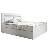ArtLife Boxspringbett New Jersey 180 x 200 cm mit Bettkästen, LED Beleuchtung, Bonell-Matratzen, Topper & Kunstleder - weiß – Bett Doppelb