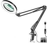 Leselupe eSynic 10 X Lupenleuchte mit Licht und Ständer Einstellbare Leselampe mit optischem Glas 10 Stufen zur Einstellung der Helligkeit für Werkbank oder Tischhandwerk