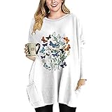 Damen Langarm Rundhals Oversized Top Casual T-Shirt Kleid Langer Pullover Mit Taschen 3XL