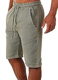 Young & Rich Herren Leinenshorts Kurze Hose 100% Leinen mit Kordelzug körperbetonte Passform X8042, Grösse:S, Farbe:Khak