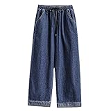 NP Damen Wide Leg Pants Casual Loose Denim Pants Frühling Sommer Straight Jeans, dunkelblau, XL