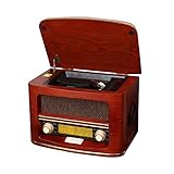 CNZZY CD Retro Radio Vintage Bluetooth Lautsprecher FM Radio Wiederaufladbar mit Lautsprecher Beste Sounds Design Schönes Aussehen Unterstützt Bluetooth USB Eingang MP3(B)