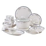 XYSQ Tafelservice,60-teiliges Porzellan-Teller-Set,Porzellan Küche Weiß Rundes Bone China Tafel-Set Mit Desserttellern,Haushalts-Set Geschirr-Kombination (Color : 60-Piece Set 2)