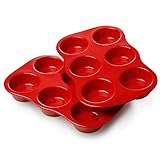 Sweese Cupcake-Backform aus Porzellan, antihaftbeschichtet, 6 Tassen, jede Tasse fasst 85 ml, Rot, 2 Stück