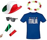 Fanpaket Italien T-Shirt Brille Flagge Hut Schminke Hawaiikette, (S)