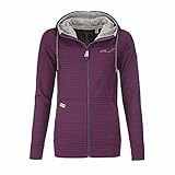 Leitfeuer Damen Sweatjacke gestreift mit Kapuze - Streifen Kapuzenjacke Hoodie Jacke Shirtjacke mit Kapuze in Pflaume/Hortensie Größe XL