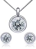 Halskette Damen Silber 925 inkl. Ohrringe mit Swarovski Steinen in Schmucketui | Das Perfekte Geschenk zu jedem Anlass | Silberkette Damen 925 mit Brillant Anhänger | Silberkette Halsschmuck D