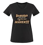 Comedy Shirts - Herzrasen kann Man Nicht mähen!!! - Damen V-Neck T-Shirt - Schwarz/Hellbraun-Beige Gr. L
