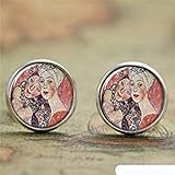 Vintage Zwei schöne Frauen Künstler Bild Glas Mode Ohrringe Zubehör Schöne Ohrringe Handarbeit Silber Post Schmuck Ohrringe Schmuck für F